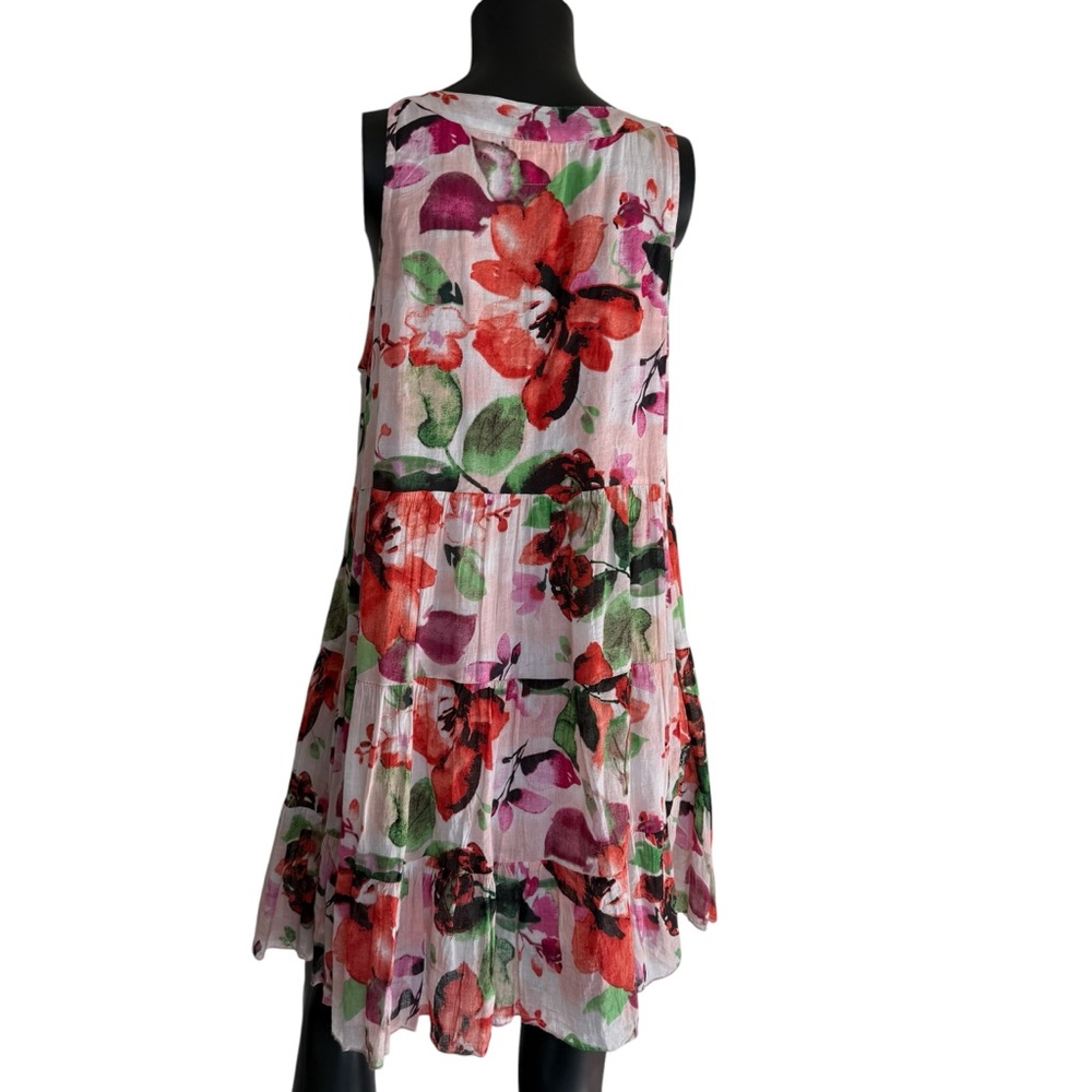 Embellished Floral Tiered Mini Dress - Pink & Green - Picture 2 of 14